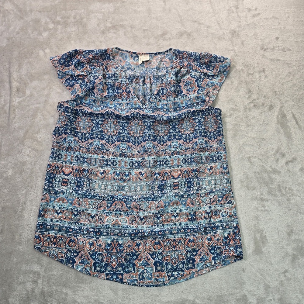Japna Women's Large Multicolor Floral Print Blouse Top 100% Polyester